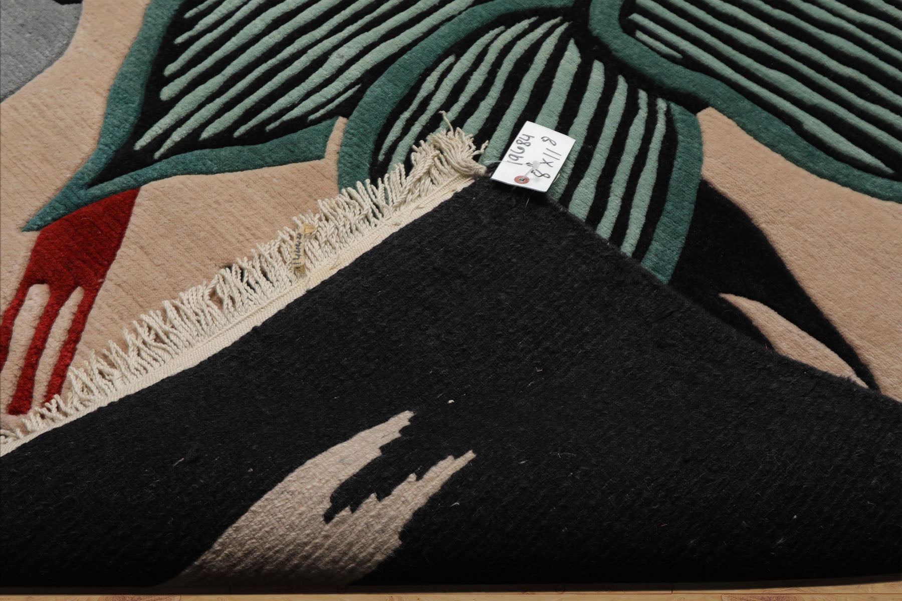 9x12 Ivory, Charcoal, Turquoise Color Hand Knotted Tibetan Wool Art Deco Oriental Rug