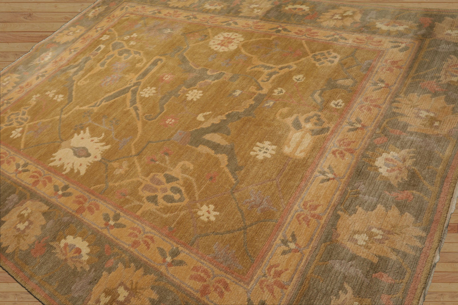 8x10 Mustard, Taupe, Ivory Color Hand Knotted Tibetan Wool Traditional Oriental Rug