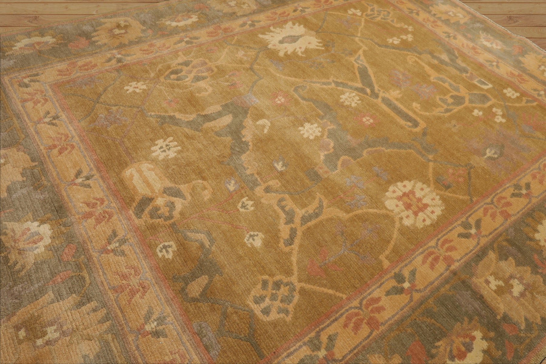8x10 Mustard, Taupe, Ivory Color Hand Knotted Tibetan Wool Traditional Oriental Rug
