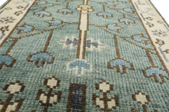 Runner Celadon, Ivory, Brown Color Hand Knotted Oushak Wool Traditional Oriental Rug