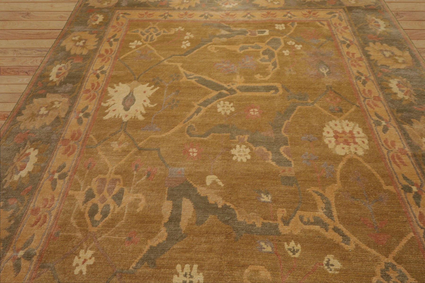 8x10 Mustard, Taupe, Ivory Color Hand Knotted Tibetan Wool Traditional Oriental Rug