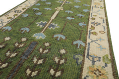 Runner Green, Ivory, Brown Color Hand Knotted Oushak Wool Traditional Oriental Rug