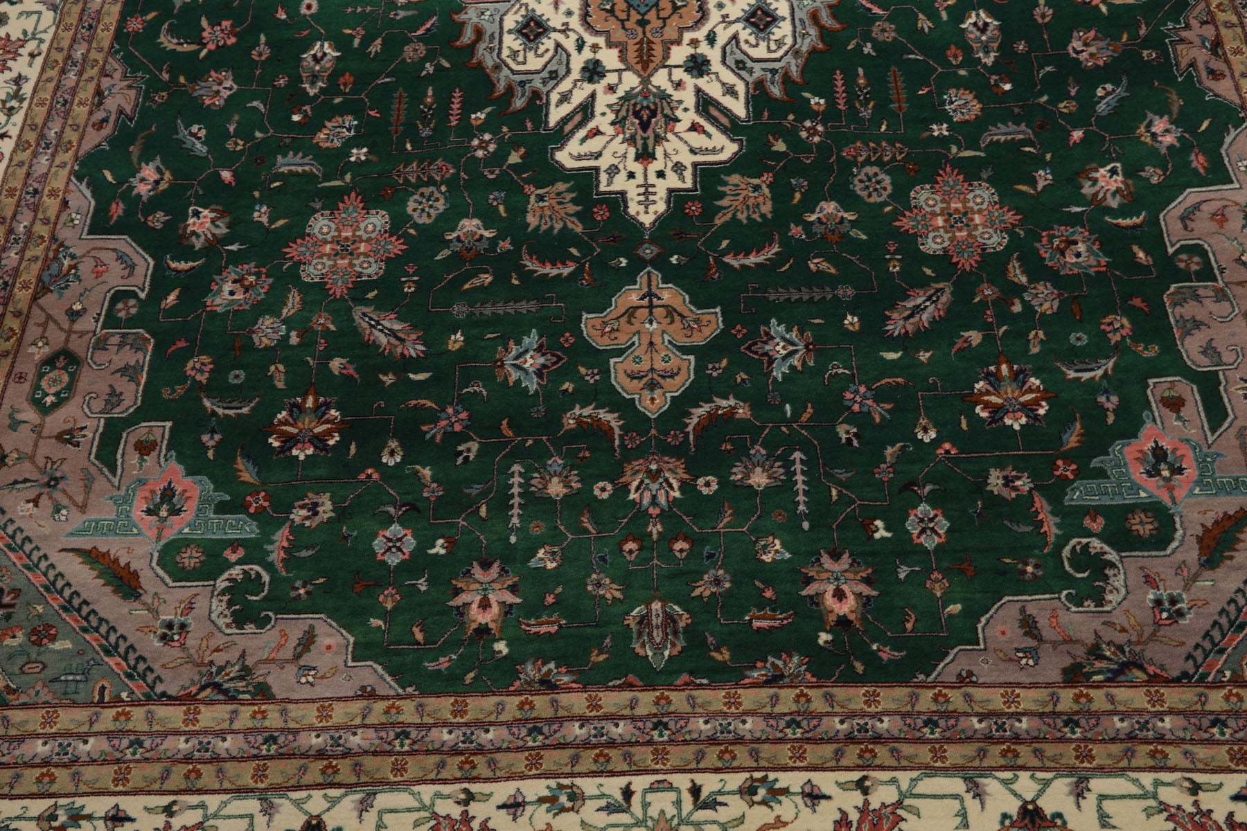 9x12 Green, Ivory, Taupe Color Hand Knotted Pak Persian Wool Traditional Oriental Rug