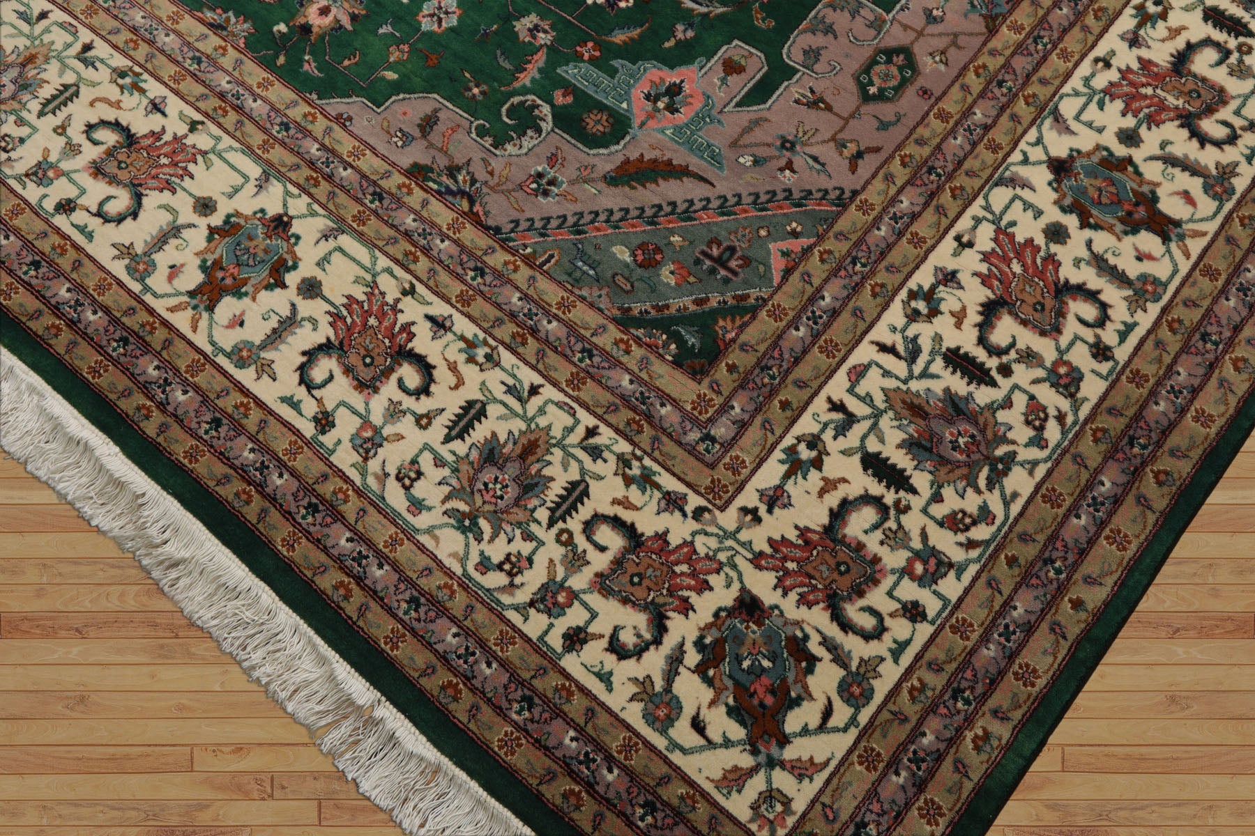 9x12 Green, Ivory, Taupe Color Hand Knotted Pak Persian Wool Traditional Oriental Rug