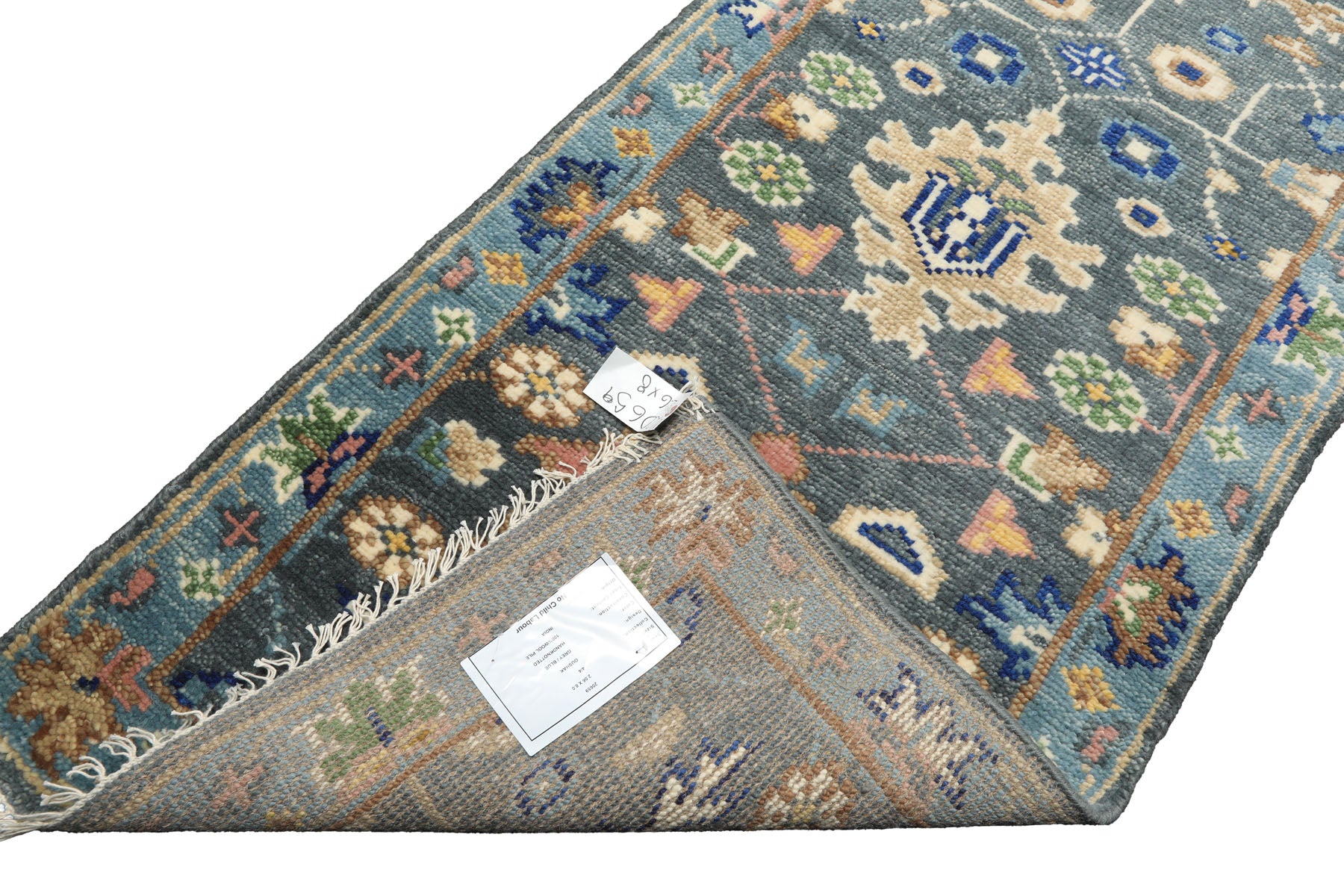 Runner Slate, Blue, Blush Color Hand Knotted Oushak Wool Traditional Oriental Rug
