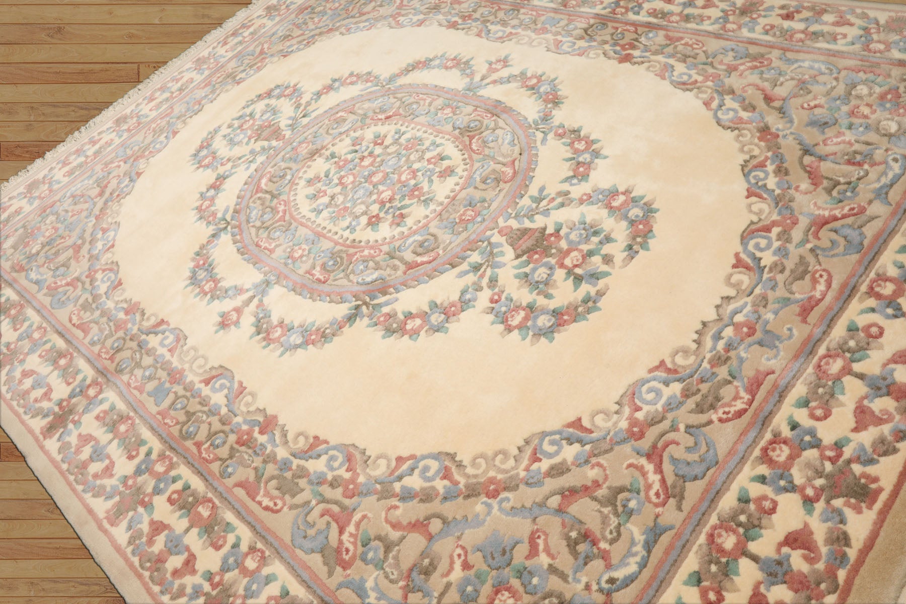 8x10 Ivory, Tan, Rose Color Hand Knotted French Aubusson Savonnerie Wool Traditional  Oriental Rug