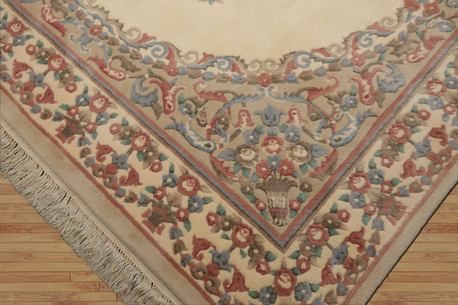 8x10 Ivory, Tan, Rose Color Hand Knotted French Aubusson Savonnerie Wool Traditional  Oriental Rug
