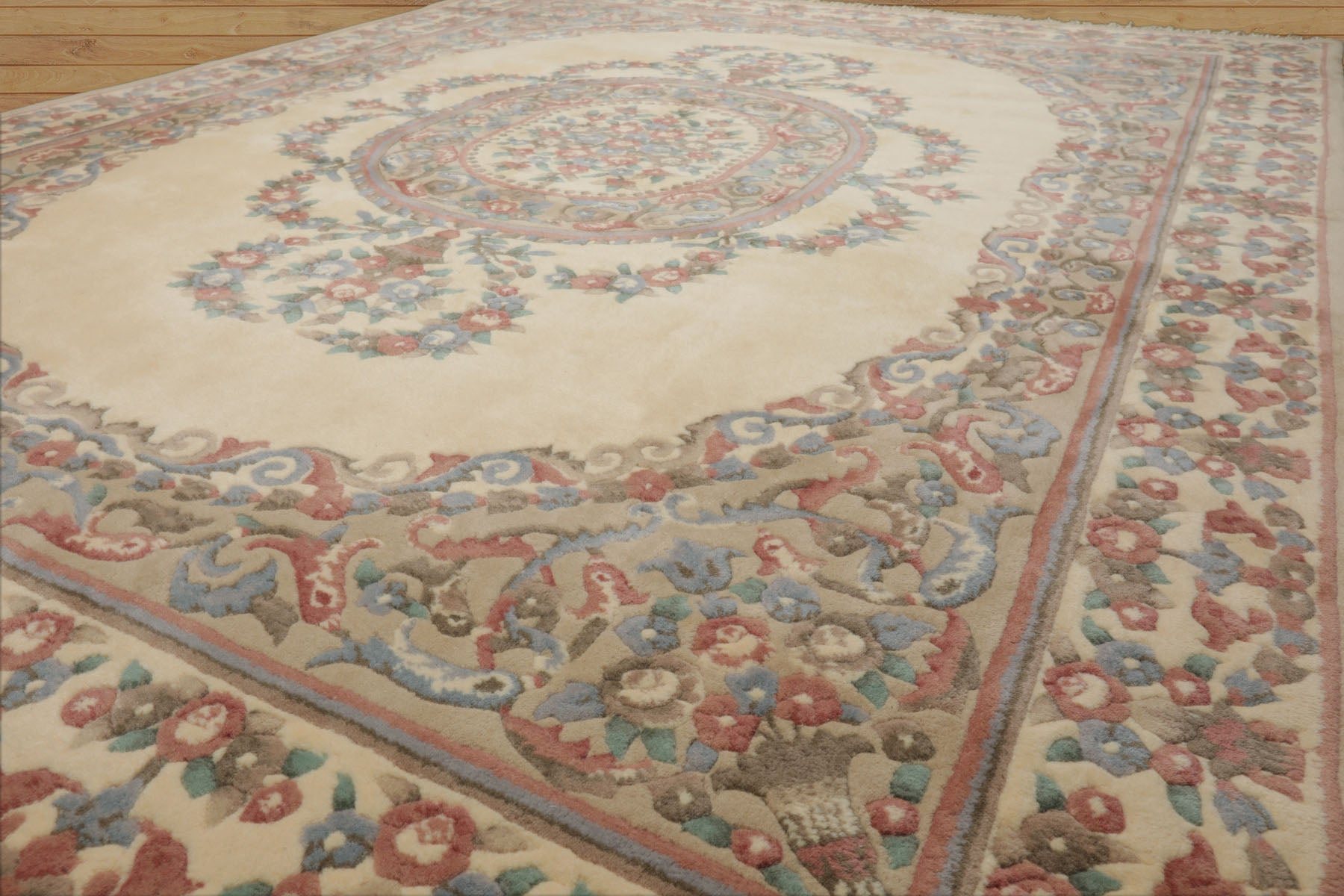 8x10 Ivory, Tan, Rose Color Hand Knotted French Aubusson Savonnerie Wool Traditional  Oriental Rug