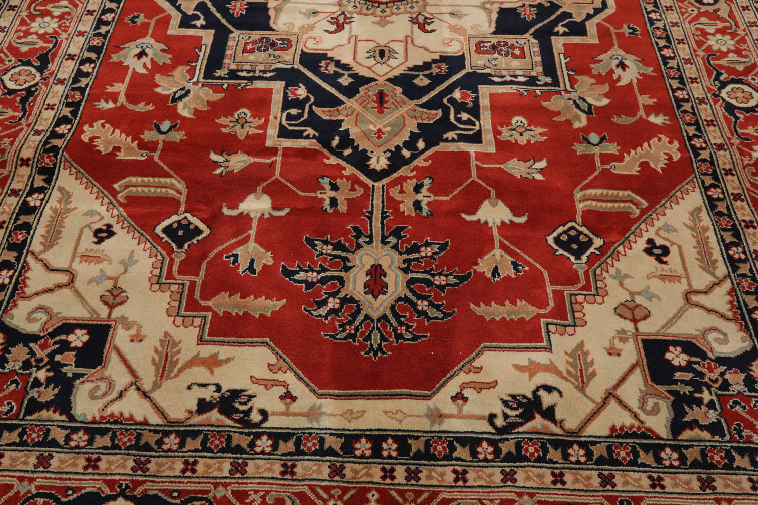 9x12 Burnt Orange, Beige, Navy Color Hand Knotted All-Over 100% Wool Traditional Oriental Rug