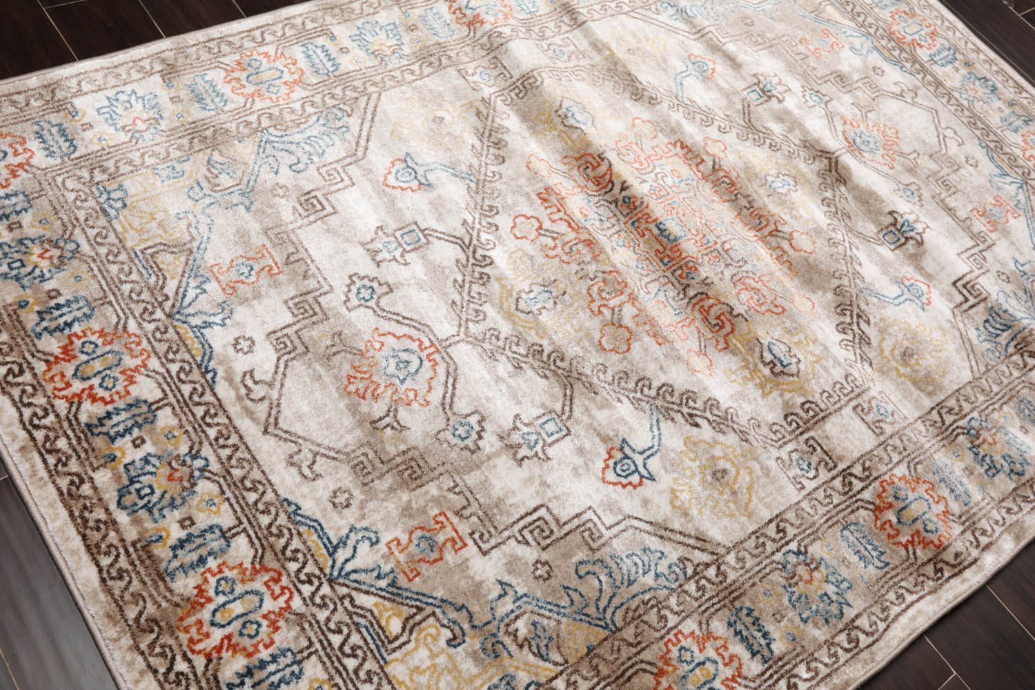 5x7 Beige, Taupe, Orange Color Machine Made All-Over 100% Polypropylene Transitional Oriental Rug