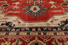 9x12 Burnt Orange, Beige, Navy Color Hand Knotted All-Over 100% Wool Traditional Oriental Rug