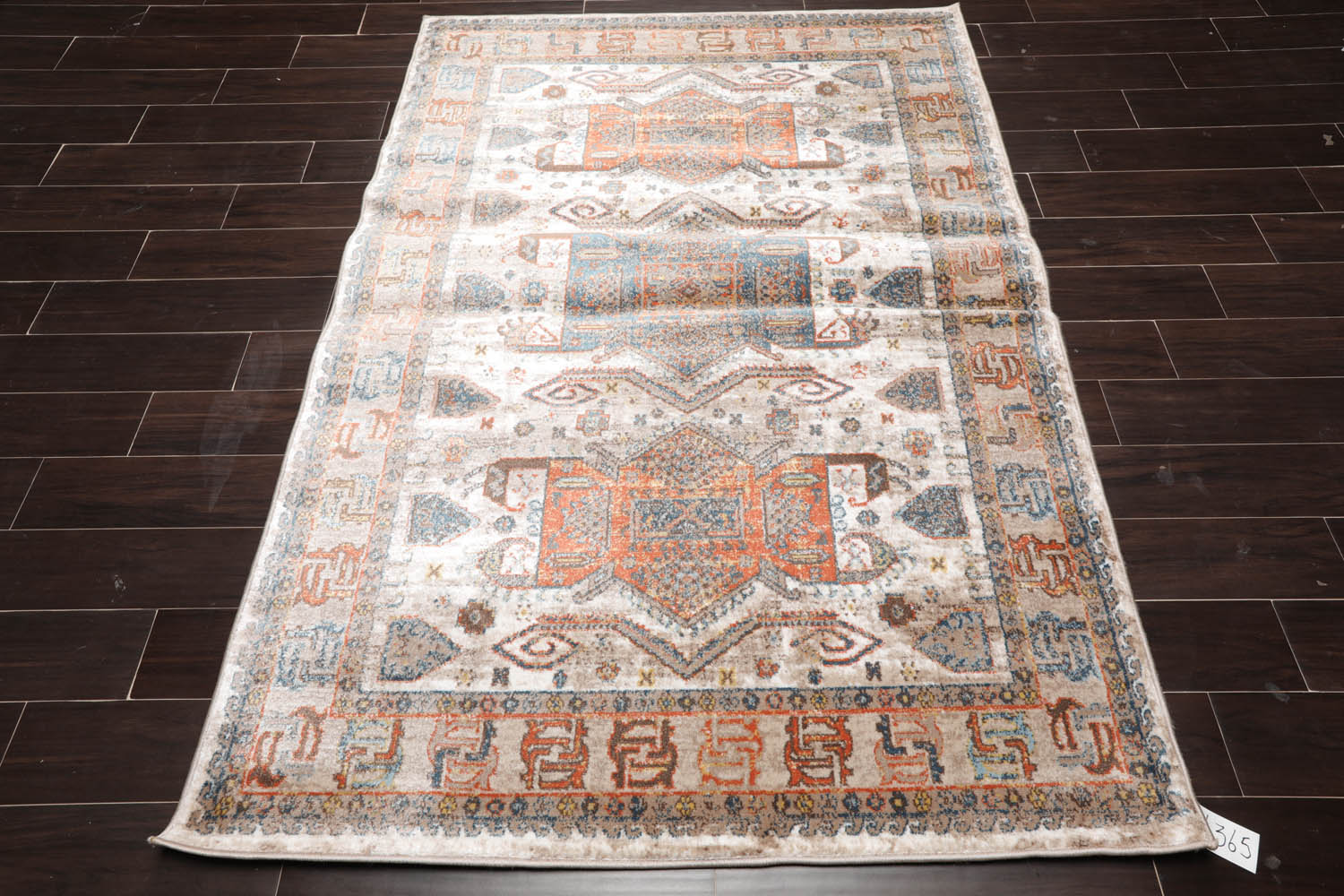5x7 Beige, Tan, Teal Color Machine Made All-Over 100% Polypropylene Transitional Oriental Rug