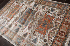 5x7 Beige, Tan, Teal Color Machine Made All-Over 100% Polypropylene Transitional Oriental Rug