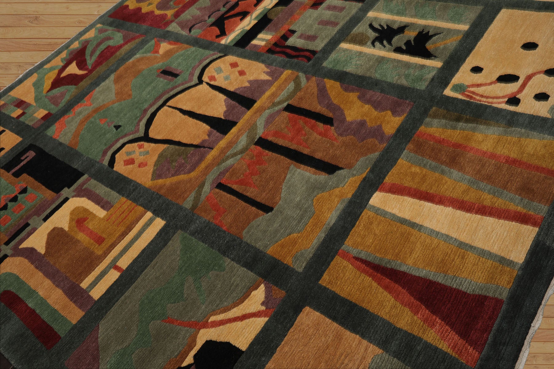 8x10 Teal, Peach, Gold Color Hand Knotted Tibetan Wool Arts & Crafts  Oriental Rug