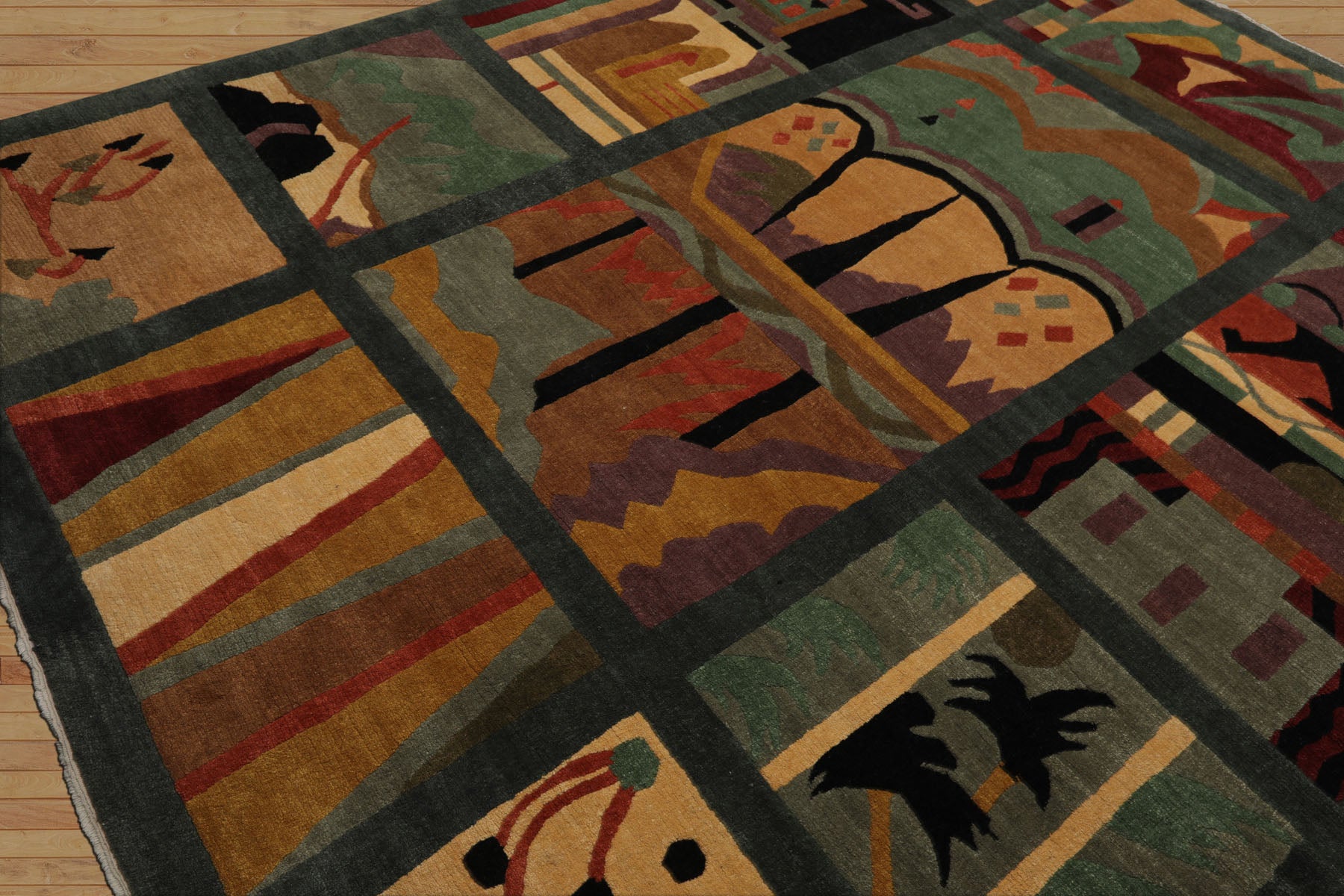8x10 Teal, Peach, Gold Color Hand Knotted Tibetan Wool Arts & Crafts  Oriental Rug
