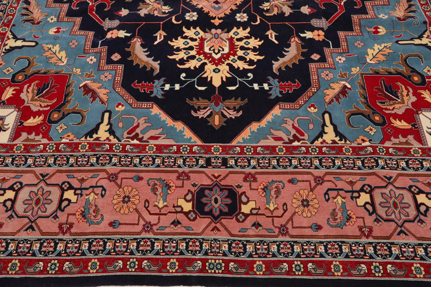 9x12 Navy, Rose, Blue Color Hand Knotted All-Over 100% Wool Traditional Oriental Rug