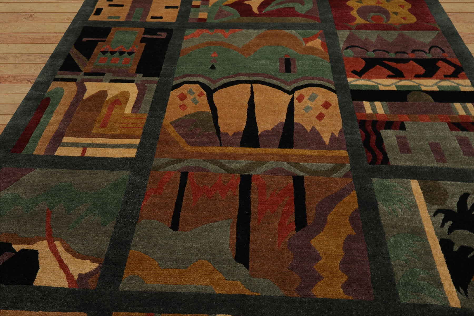 8x10 Teal, Peach, Gold Color Hand Knotted Tibetan Wool Arts & Crafts  Oriental Rug