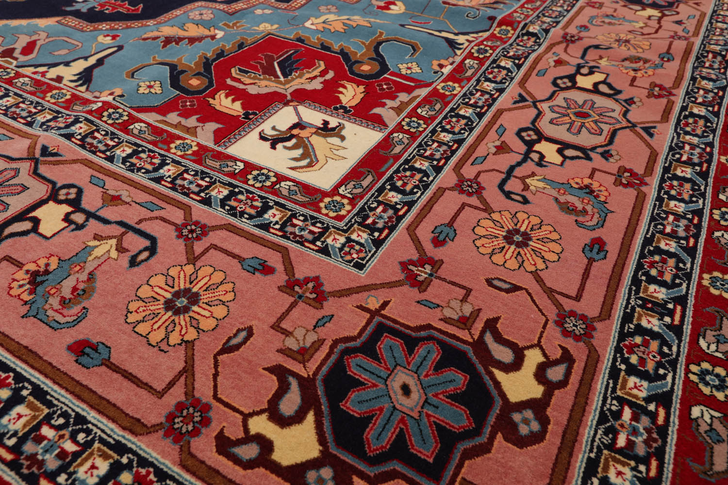 9x12 Navy, Rose, Blue Color Hand Knotted All-Over 100% Wool Traditional Oriental Rug