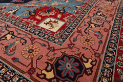 9x12 Navy, Rose, Blue Color Hand Knotted All-Over 100% Wool Traditional Oriental Rug