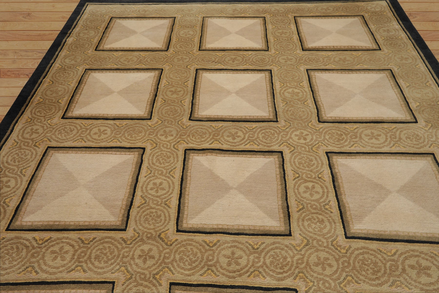 8x10 Ivory, Beige, Moss Color Hand Knotted Tibetan Wool Traditional Oriental Rug