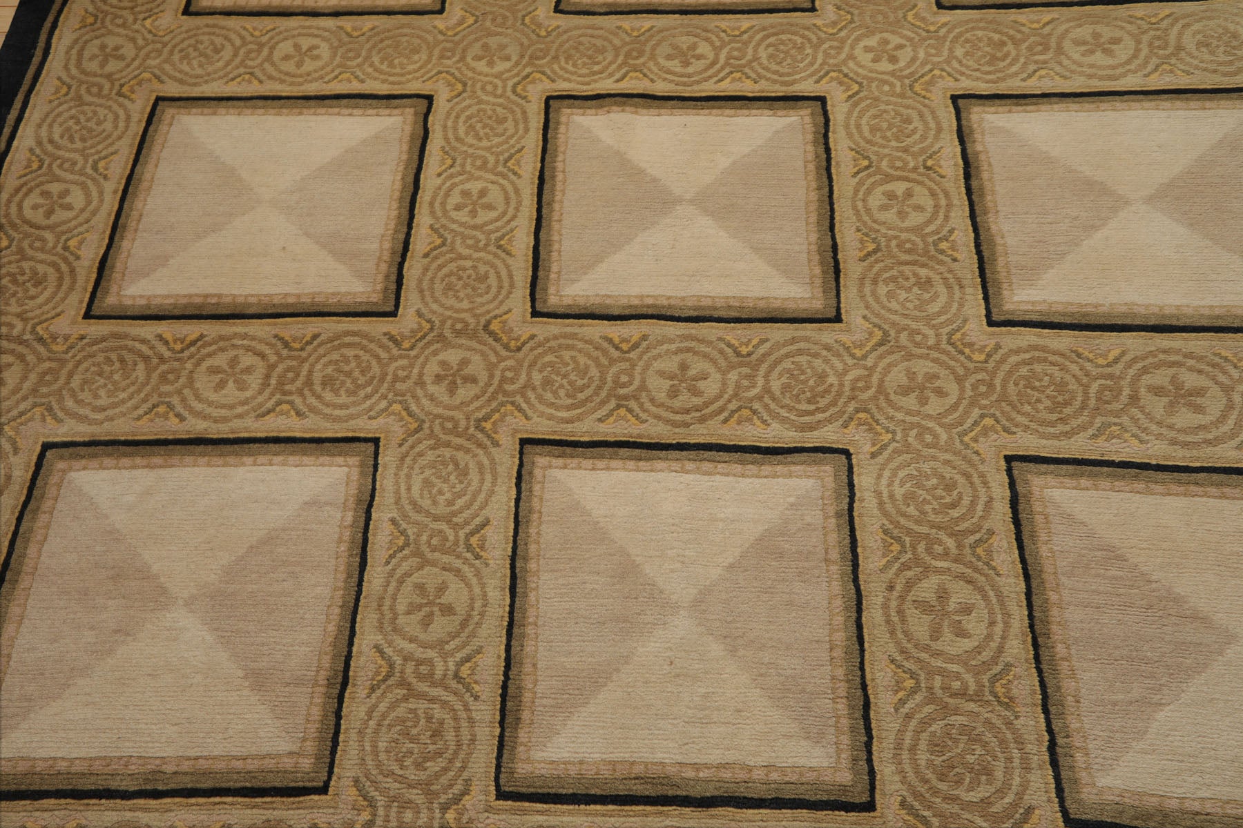8x10 Ivory, Beige, Moss Color Hand Knotted Tibetan Wool Traditional Oriental Rug