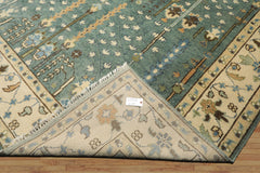 10x14 Celadon, Ivory, Brown Color Hand Knotted Oushak Wool Traditional Oriental Rug