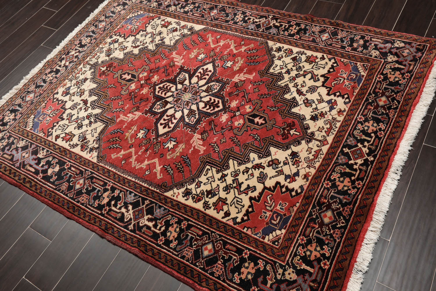5x7 Red, Charcoal, Brown Color Hand Knotted All-Over 100% Wool Traditional Oriental Rug