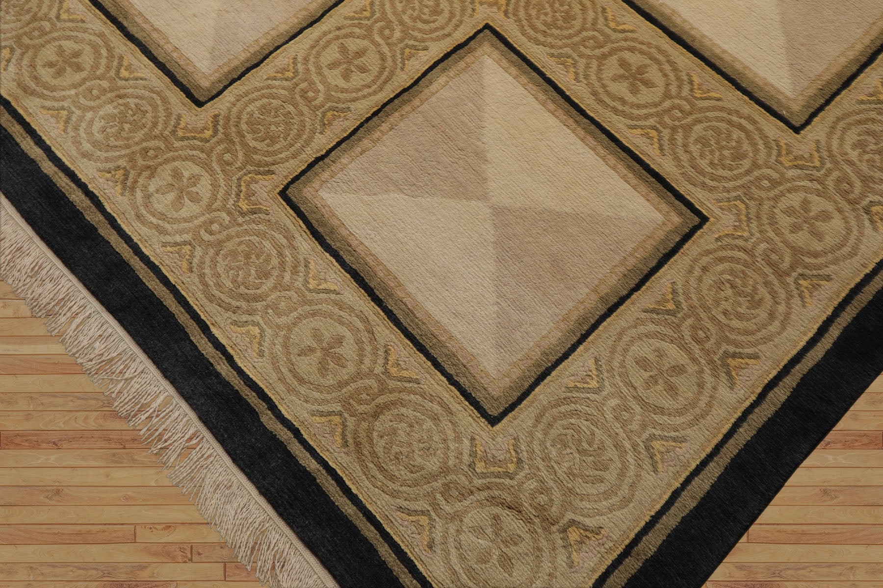 8x10 Ivory, Beige, Moss Color Hand Knotted Tibetan Wool Traditional Oriental Rug