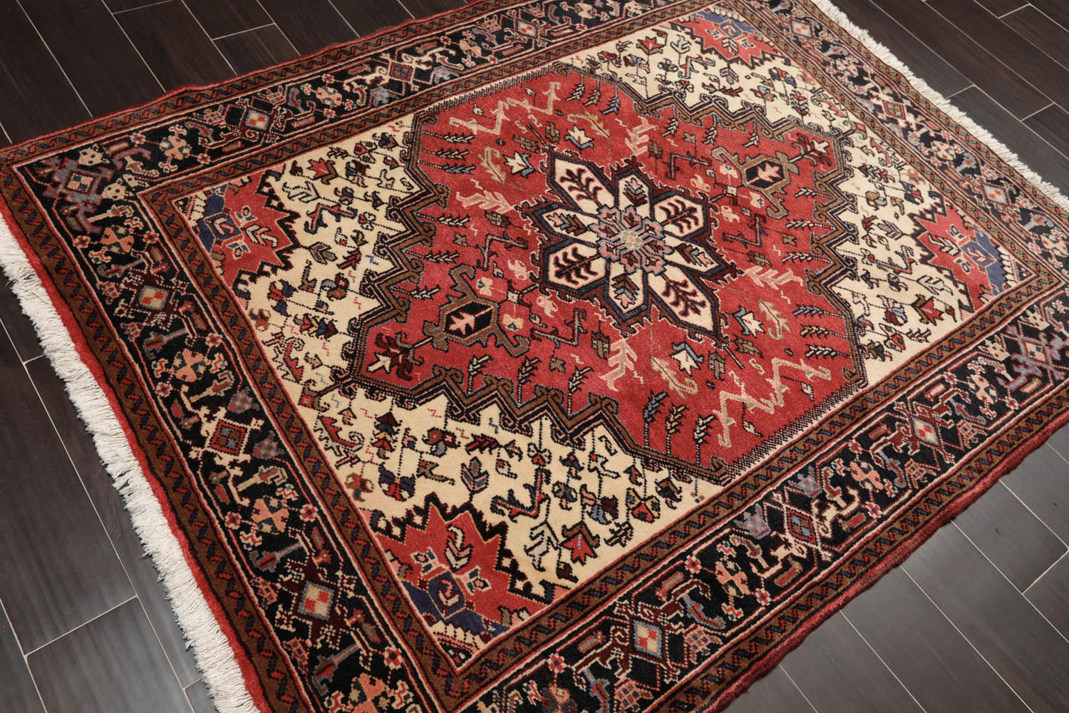 5x7 Red, Charcoal, Brown Color Hand Knotted All-Over 100% Wool Traditional Oriental Rug