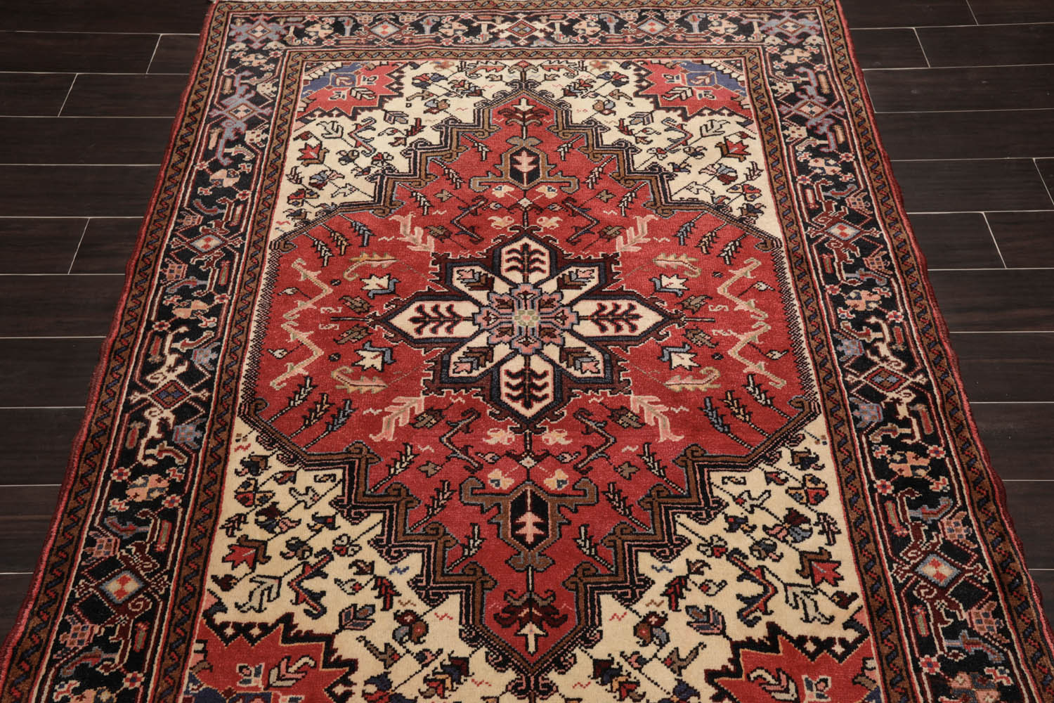5x7 Red, Charcoal, Brown Color Hand Knotted All-Over 100% Wool Traditional Oriental Rug