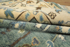 10x14 Celadon, Ivory, Brown Color Hand Knotted Oushak Wool Traditional Oriental Rug
