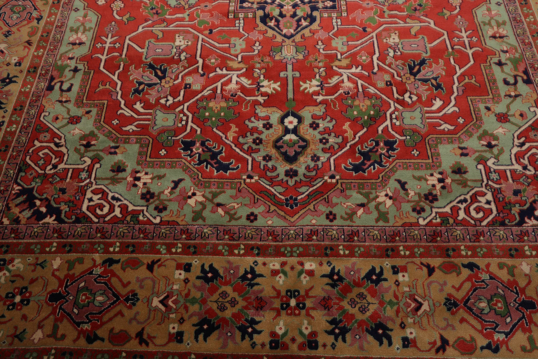 9x12 Coral, Tan, Navy Color Hand Knotted Heriz New Zealand Wool Traditional  Oriental Rug