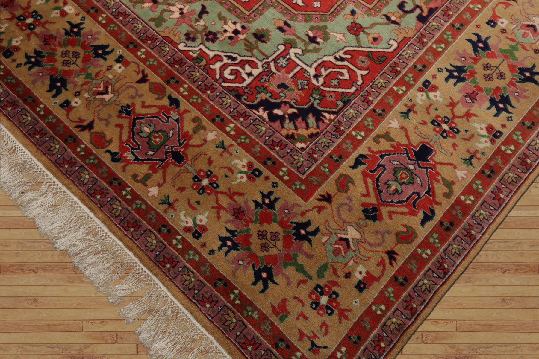 9x12 Coral, Tan, Navy Color Hand Knotted Heriz New Zealand Wool Traditional  Oriental Rug