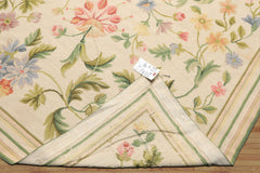 6x9 Ivory, Lime, Blue Color Hand Woven French Needlepoint Aubusson Wool Traditional Oriental Rug