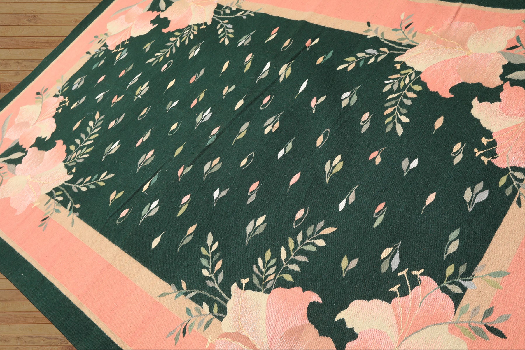 6x9 Green, Pink, Beige Color Hand Woven Durry Kilim Wool Traditional Oriental Rug