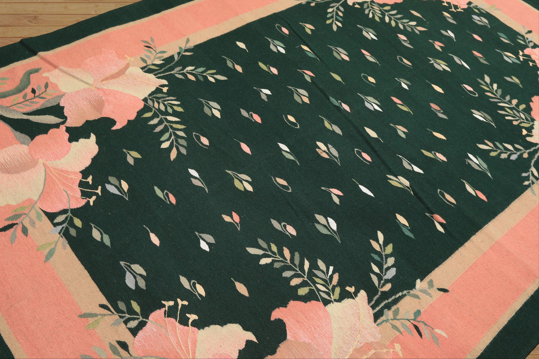 6x9 Green, Pink, Beige Color Hand Woven Durry Kilim Wool Traditional Oriental Rug