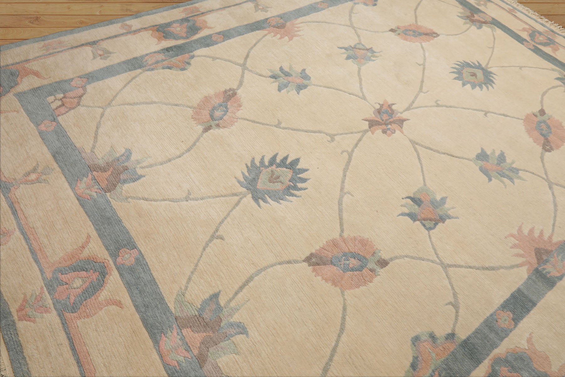 8x10 Ivory, Blue, Rose Color Hand Knotted Tibetan Wool Arts & Crafts  Oriental Rug
