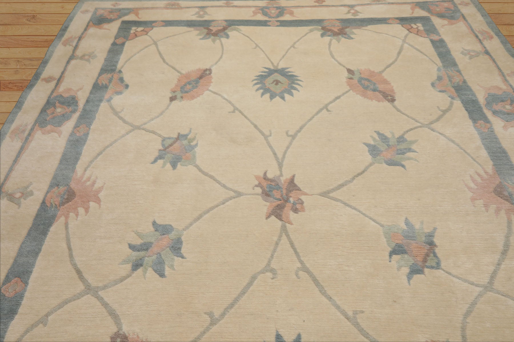 8x10 Ivory, Blue, Rose Color Hand Knotted Tibetan Wool Arts & Crafts  Oriental Rug