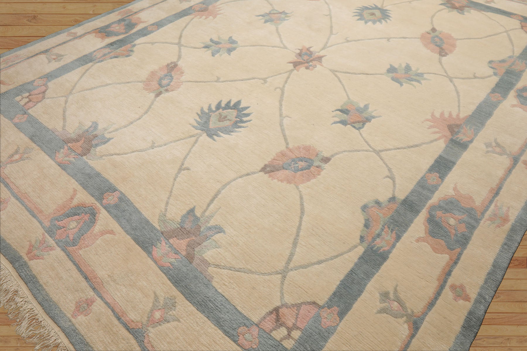 8x10 Ivory, Blue, Rose Color Hand Knotted Tibetan Wool Arts & Crafts  Oriental Rug