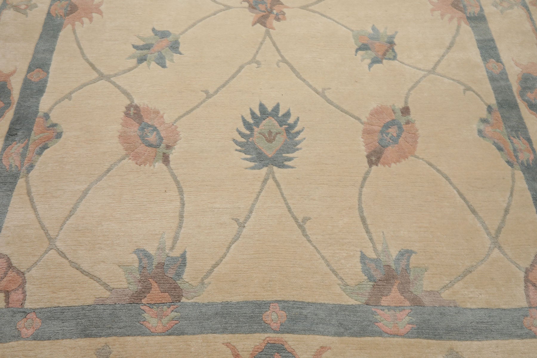 8x10 Ivory, Blue, Rose Color Hand Knotted Tibetan Wool Arts & Crafts  Oriental Rug