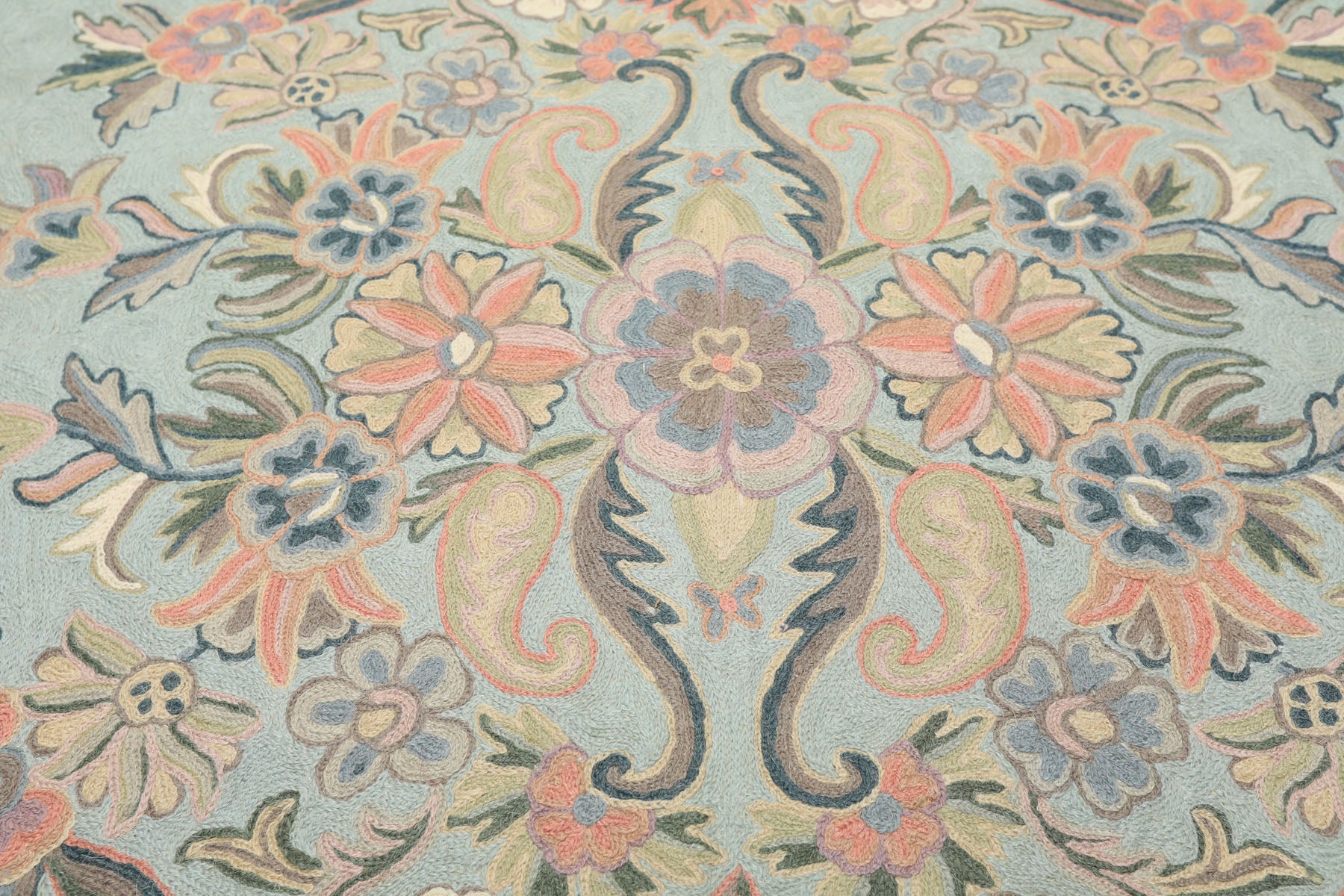 6x9 Aqua, Blush, Ivory Color Hand Woven Chainstitch Wool Traditional Oriental Rug