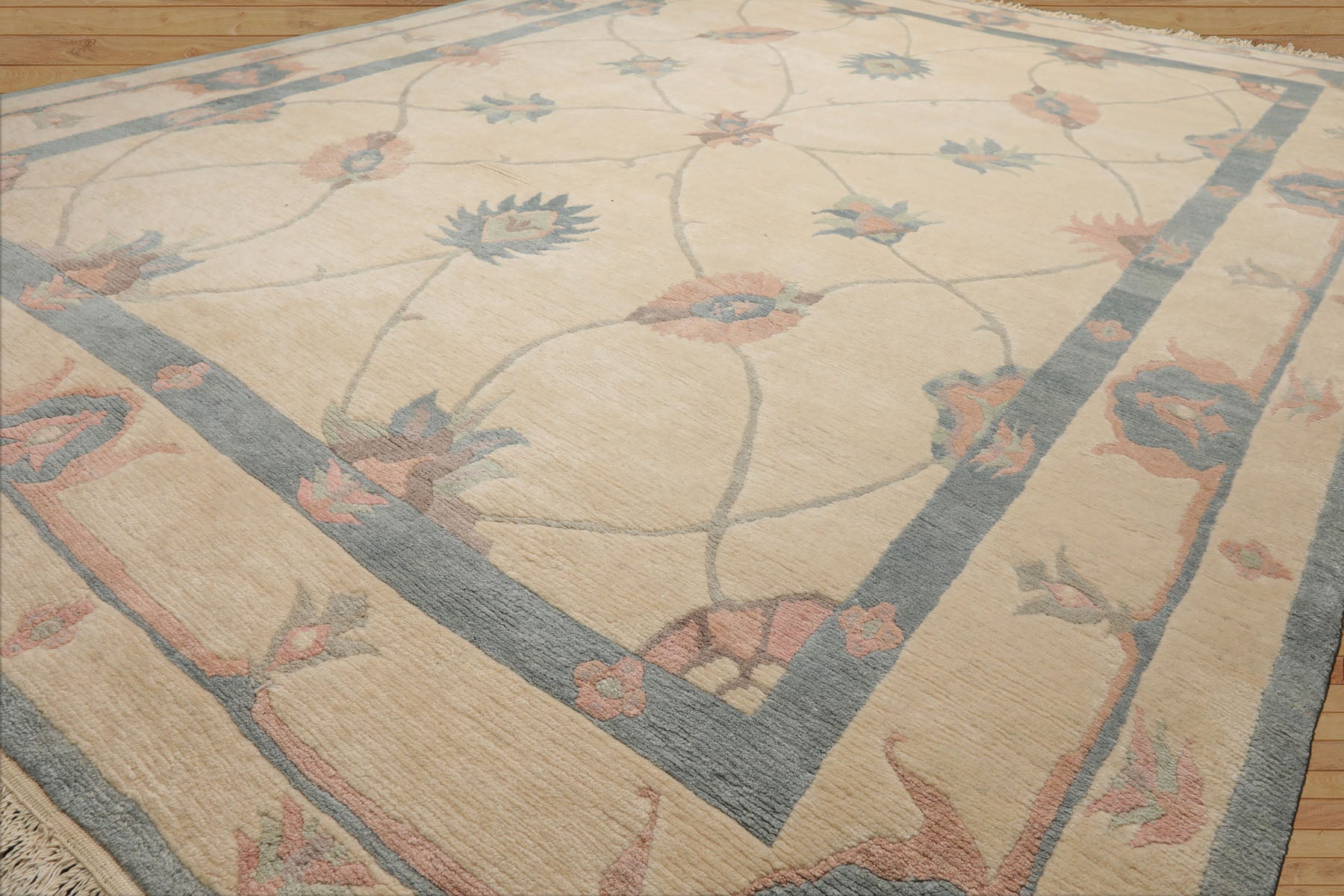 8x10 Ivory, Blue, Rose Color Hand Knotted Tibetan Wool Arts & Crafts  Oriental Rug