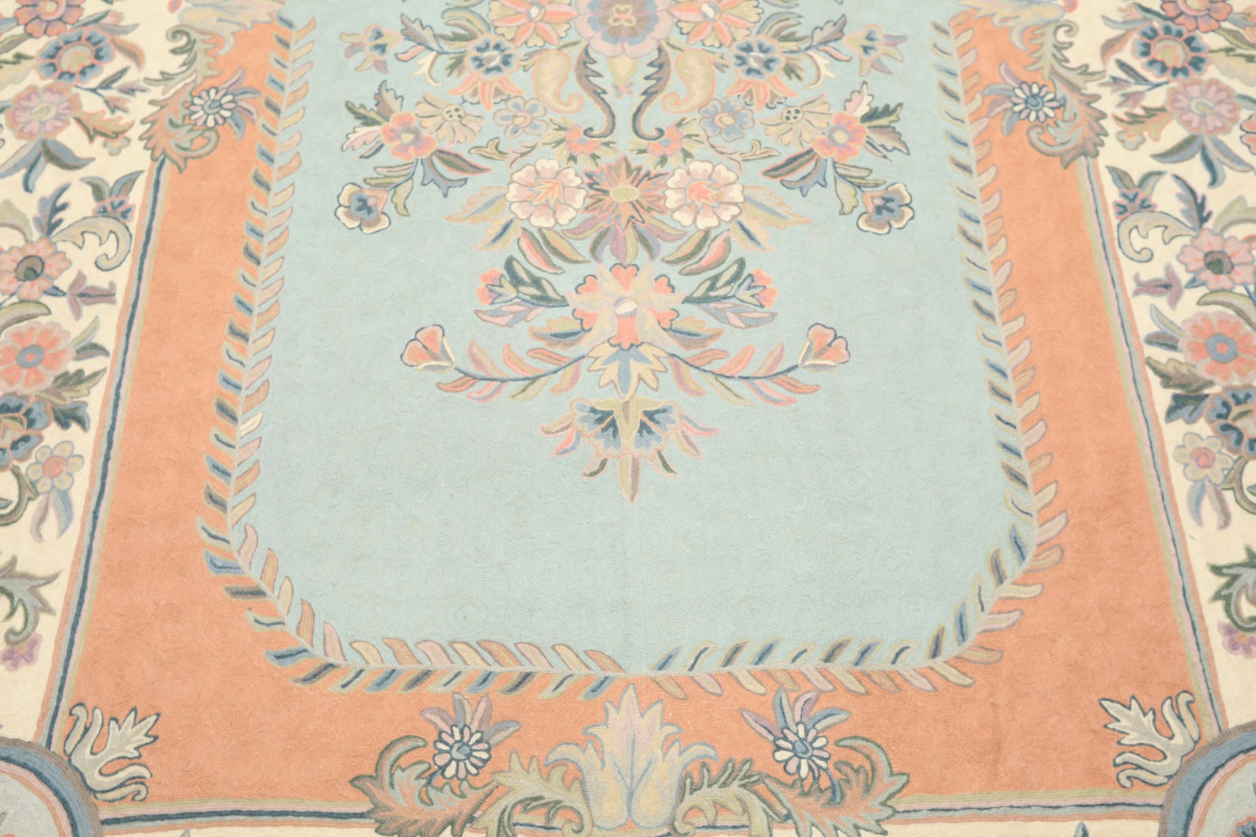 6x9 Aqua, Blush, Ivory Color Hand Woven Chainstitch Wool Traditional Oriental Rug