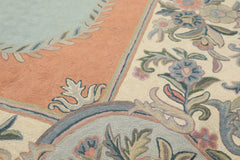 6x9 Aqua, Blush, Ivory Color Hand Woven Chainstitch Wool Traditional Oriental Rug