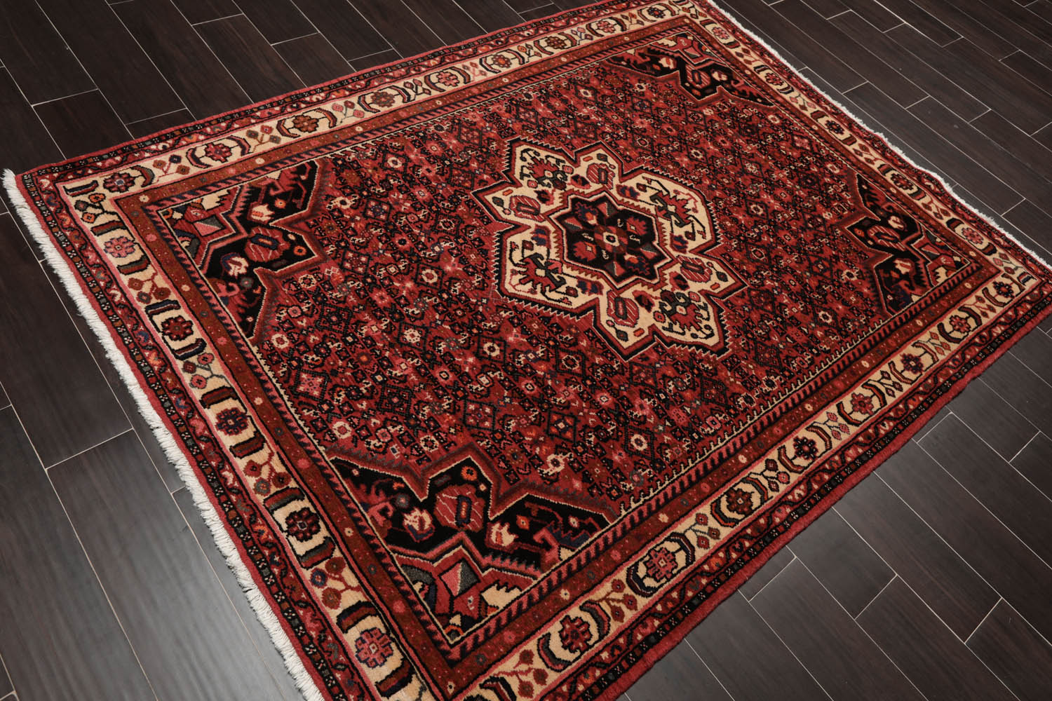 5x7 Red, Rust, Ivory Color Hand Knotted All-Over 100% Wool Traditional Oriental Rug