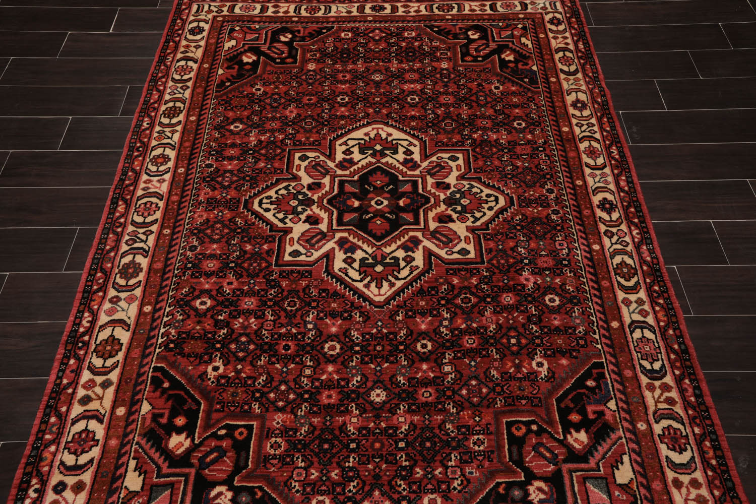 5x7 Red, Rust, Ivory Color Hand Knotted All-Over 100% Wool Traditional Oriental Rug