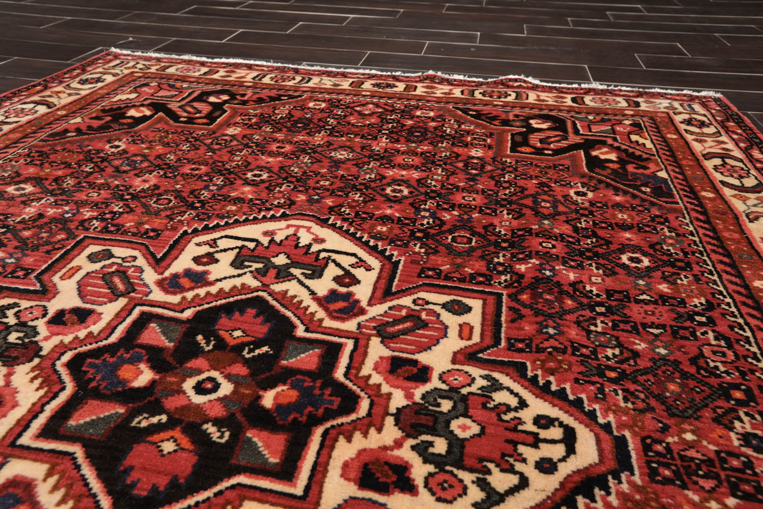 5x7 Red, Rust, Ivory Color Hand Knotted All-Over 100% Wool Traditional Oriental Rug