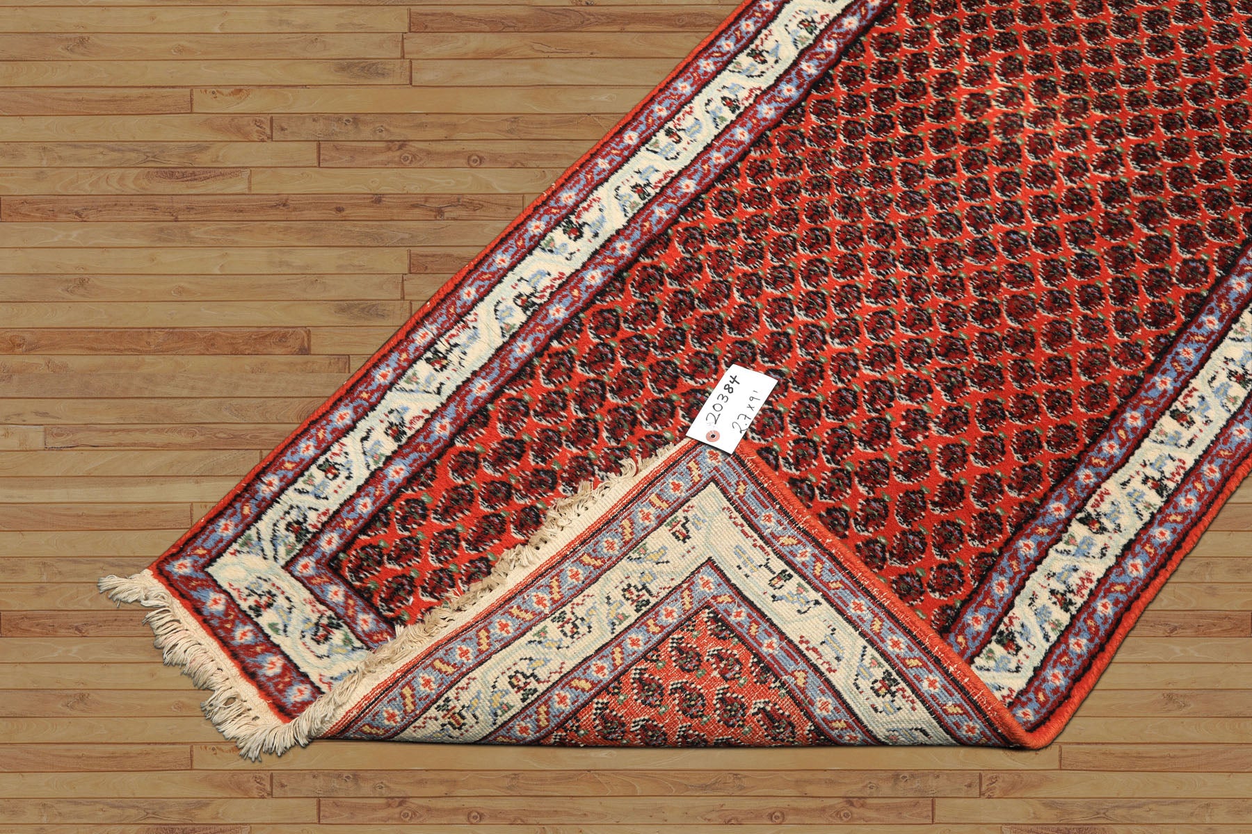 Runner Orange, Ivory, Celadon Color Hand Knotted Boteh Wool Traditional Oriental Rug