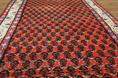 Runner Orange, Ivory, Celadon Color Hand Knotted Boteh Wool Traditional Oriental Rug
