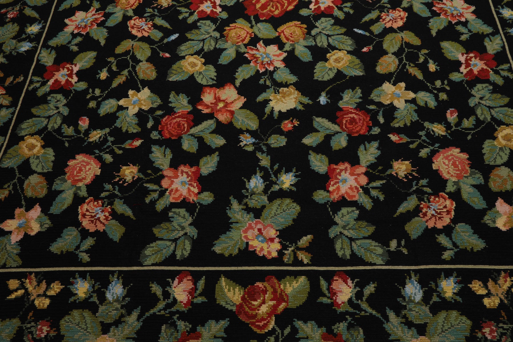 9x12 Black, Green, Orange Color Hand Woven Portugese Needlepoint Wool Traditional Oriental Rug